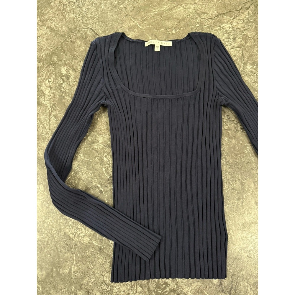Veronica Beard Womens Clara Scoop Square Neck Wide Rib Stretch Sweater Navy Sz M - Picture 4 of 10